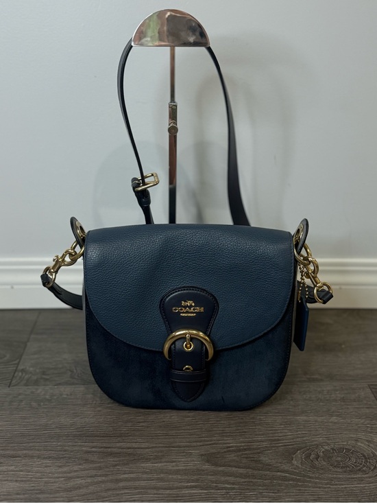 Coach Handbags - 💙Coach Beat Saddle Bag C3688 Blue Pebbled Leather & Suede Crossbody 2021